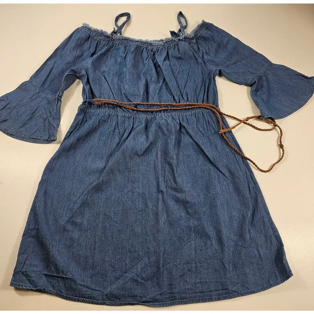 Justice girls juniors size 16 chambray dress church casual denim EUC comfort #